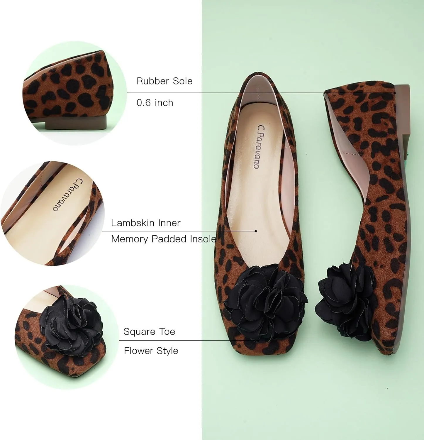 C.Paravano Ballet Flats for Women | Womens Flats Shoes | Square Toe Flats| Women's Flats | Slip On Dress Shoes | Flower Shoes
