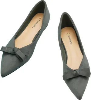 C.Paravano Women's Suede Bow Knot Ballet Flats Pointed Toe Slip-On Comfort Shoes for Casual & Formal Wear