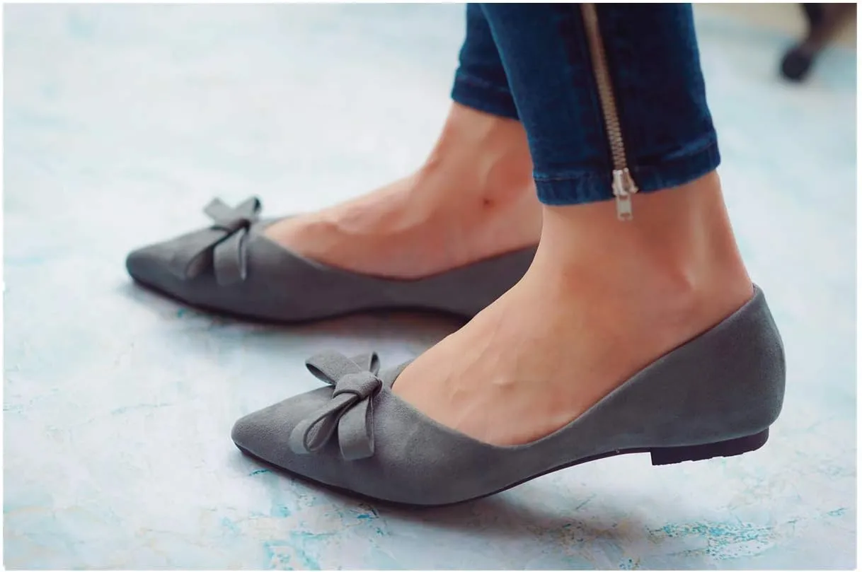 C.Paravano Women's Suede Bow Knot Ballet Flats Pointed Toe Slip-On Comfort Shoes for Casual & Formal Wear