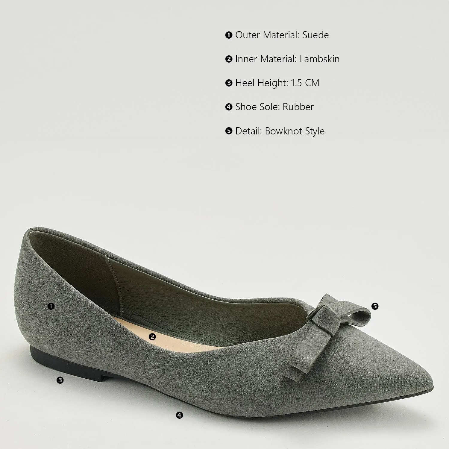 C.Paravano Women's Suede Bow Knot Ballet Flats Pointed Toe Slip-On Comfort Shoes for Casual & Formal Wear
