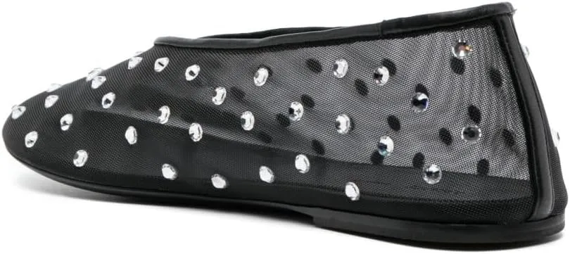Crystal-Embellished Mesh Flats Women's Rhinestone Ballet Flat Slip On Ballerina Shoes Comfortable Casual Gauze Shoe