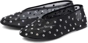 Crystal-Embellished Mesh Flats Women's Rhinestone Ballet Flat Slip On Ballerina Shoes Comfortable Casual Gauze Shoe