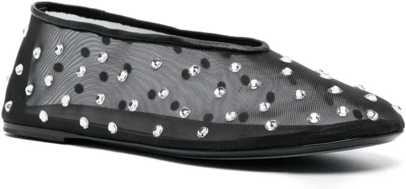 Crystal-Embellished Mesh Flats Women's Rhinestone Ballet Flat Slip On Ballerina Shoes Comfortable Casual Gauze Shoe