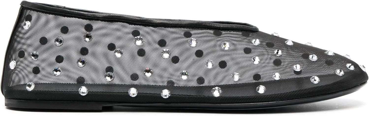 Crystal-Embellished Mesh Flats Women's Rhinestone Ballet Flat Slip On Ballerina Shoes Comfortable Casual Gauze Shoe