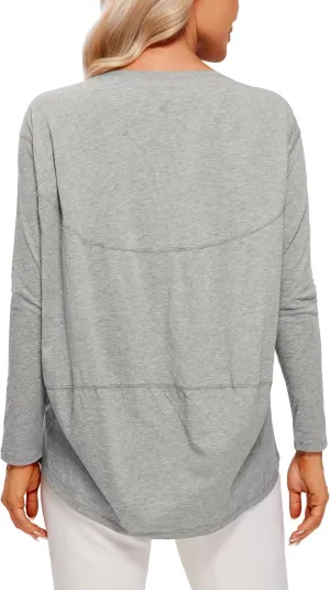 CRZ YOGA Pima Cotton Long Sleeve Workout Shirts for Women Loose Fit Athletic Yoga T-Shirts Casual Boat Neck Fall Tops