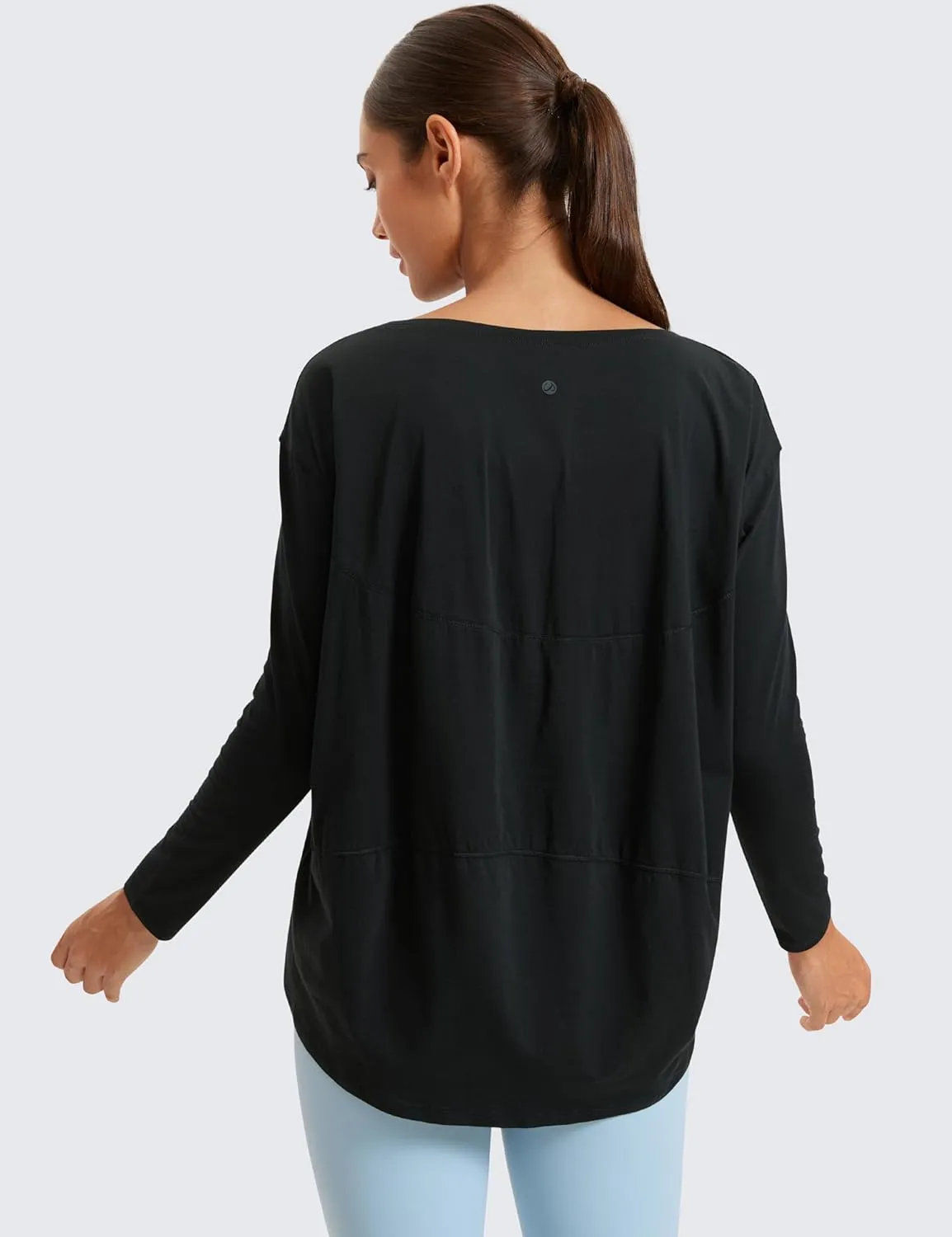 CRZ YOGA Pima Cotton Long Sleeve Workout Shirts for Women Loose Fit Athletic Yoga T-Shirts Casual Boat Neck Fall Tops