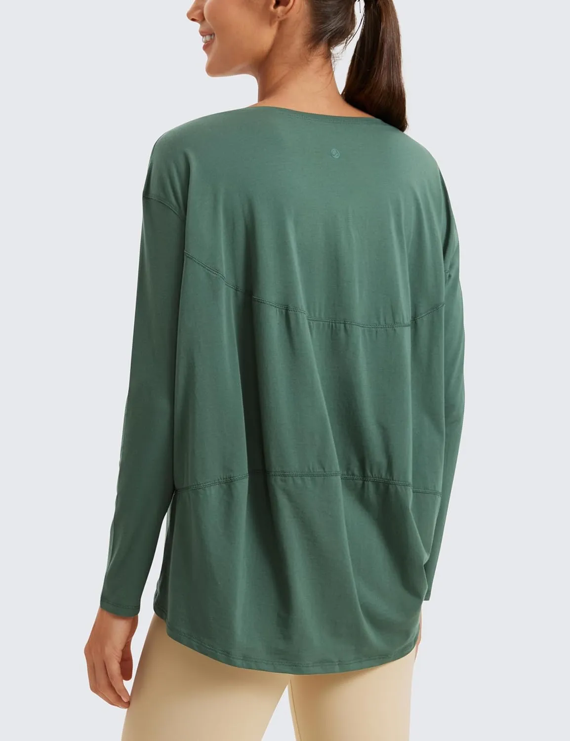 CRZ YOGA Pima Cotton Long Sleeve Workout Shirts for Women Loose Fit Athletic Yoga T-Shirts Casual Boat Neck Fall Tops