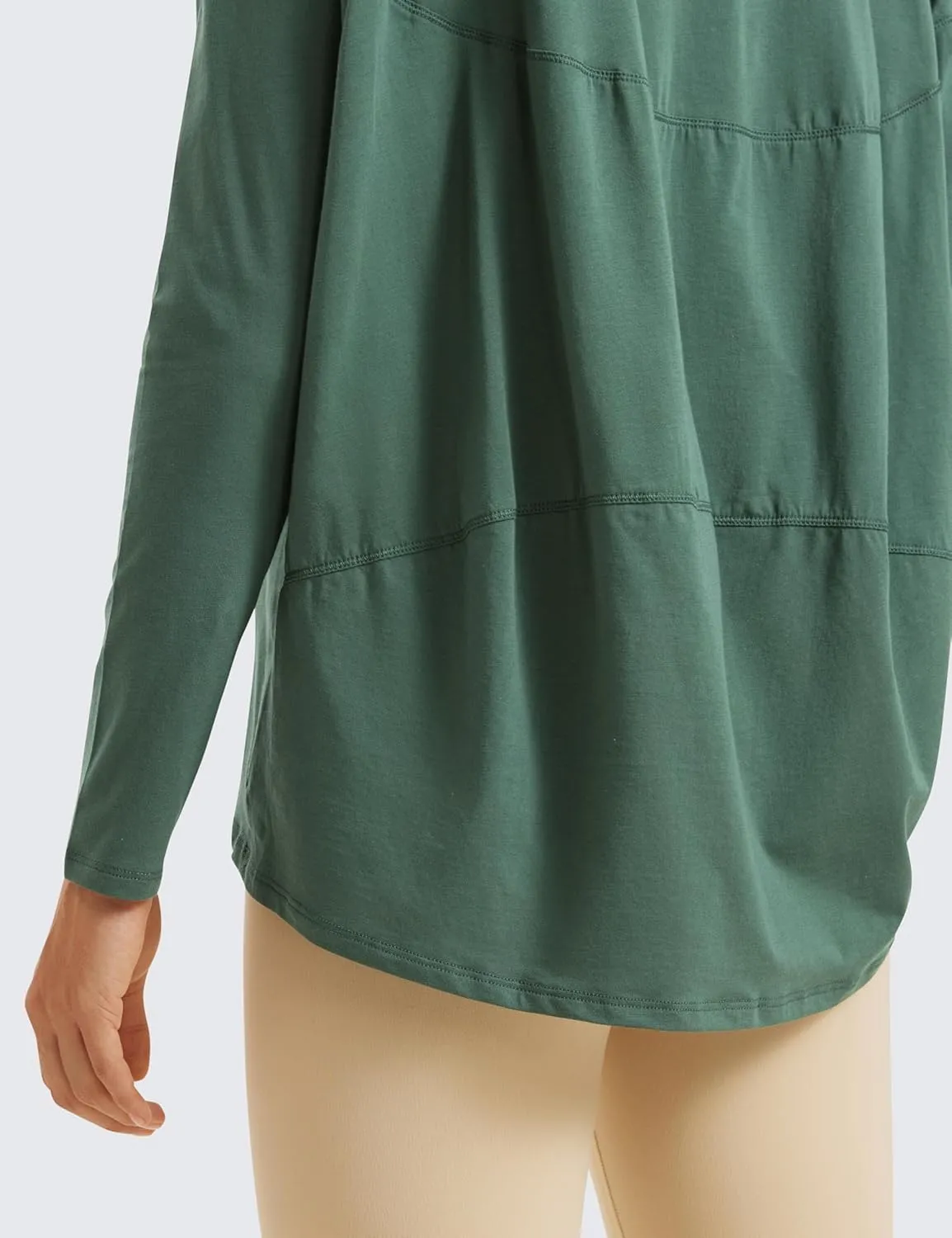 CRZ YOGA Pima Cotton Long Sleeve Workout Shirts for Women Loose Fit Athletic Yoga T-Shirts Casual Boat Neck Fall Tops