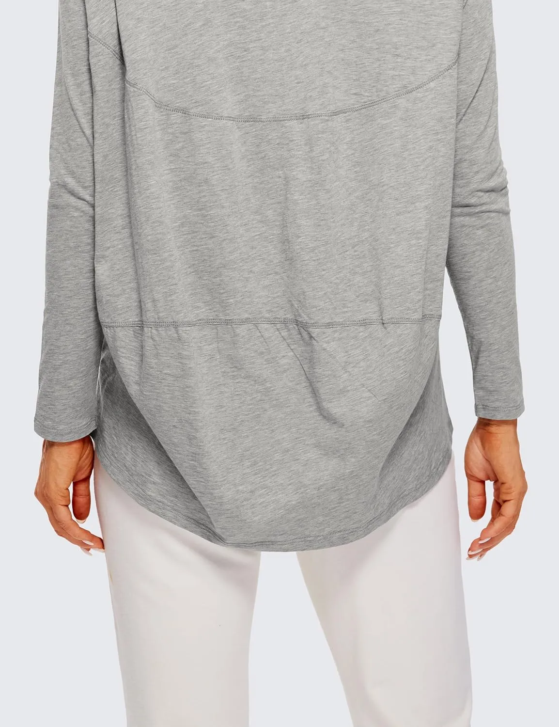 CRZ YOGA Pima Cotton Long Sleeve Workout Shirts for Women Loose Fit Athletic Yoga T-Shirts Casual Boat Neck Fall Tops