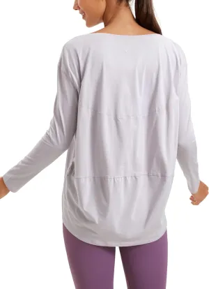 CRZ YOGA Pima Cotton Long Sleeve Workout Shirts for Women Loose Fit Athletic Yoga T-Shirts Casual Boat Neck Fall Tops