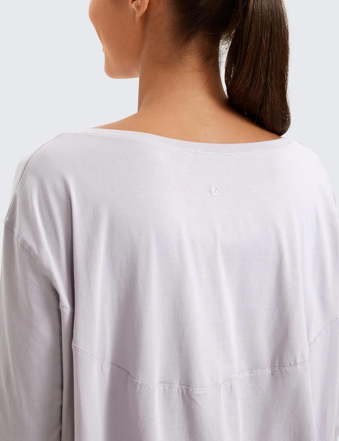 CRZ YOGA Pima Cotton Long Sleeve Workout Shirts for Women Loose Fit Athletic Yoga T-Shirts Casual Boat Neck Fall Tops