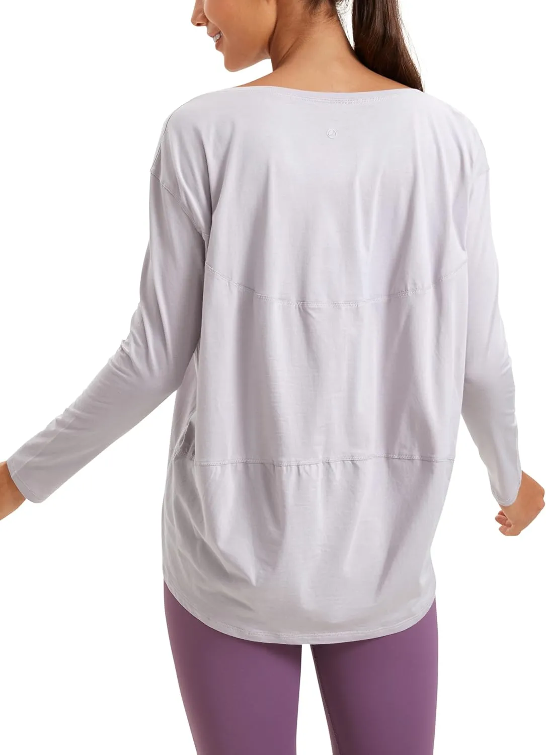 CRZ YOGA Pima Cotton Long Sleeve Workout Shirts for Women Loose Fit Athletic Yoga T-Shirts Casual Boat Neck Fall Tops
