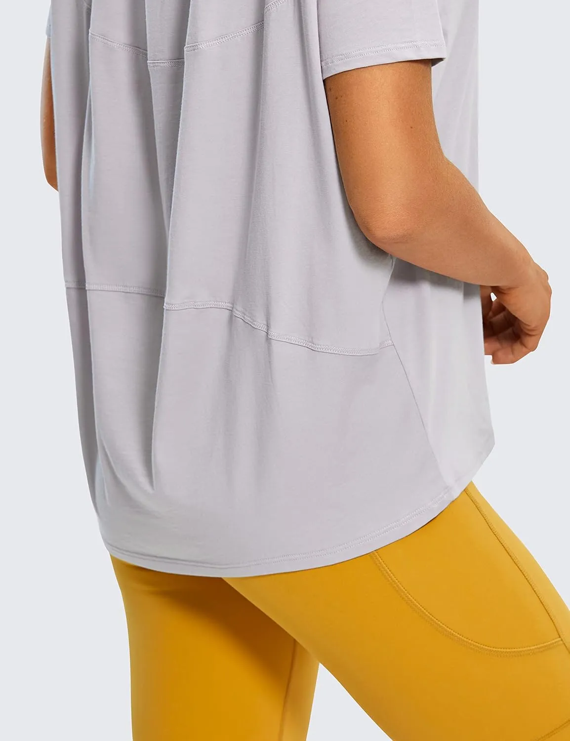 CRZ YOGA Women's Pima Cotton Short Sleeve Shirts Boat Neck Loose Fit Gym Workout T-Shirt Athletic Casual Tops