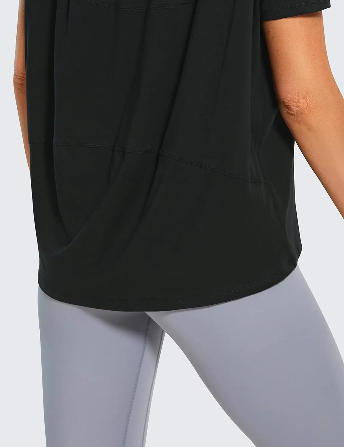 CRZ YOGA Women's Pima Cotton Short Sleeve Shirts Boat Neck Loose Fit Gym Workout T-Shirt Athletic Casual Tops