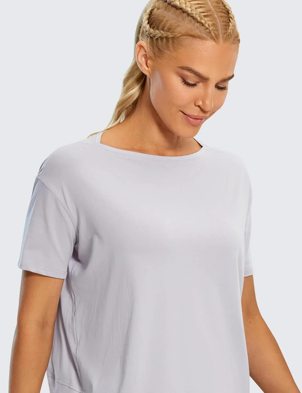 CRZ YOGA Women's Pima Cotton Short Sleeve Shirts Boat Neck Loose Fit Gym Workout T-Shirt Athletic Casual Tops
