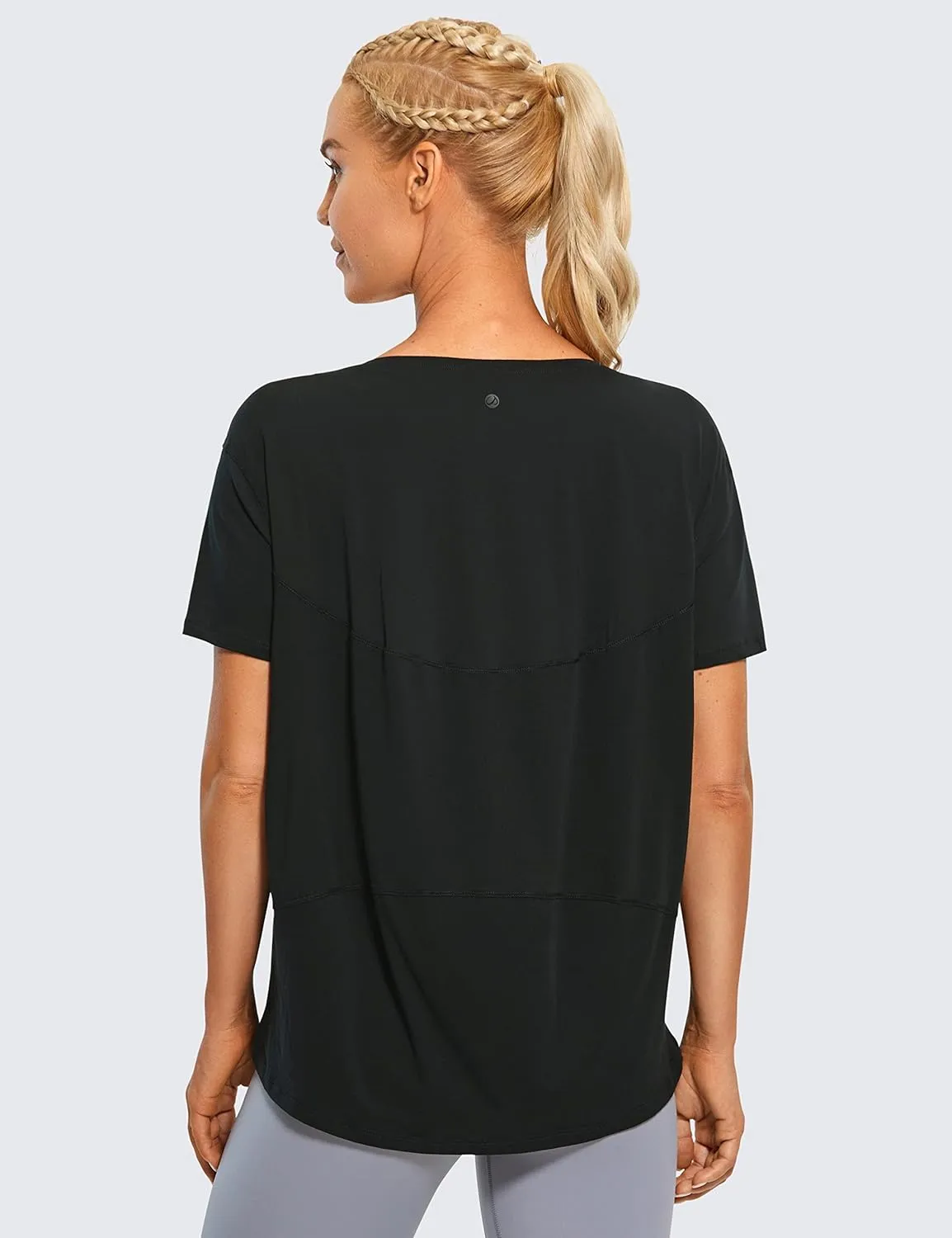 CRZ YOGA Women's Pima Cotton Short Sleeve Shirts Boat Neck Loose Fit Gym Workout T-Shirt Athletic Casual Tops