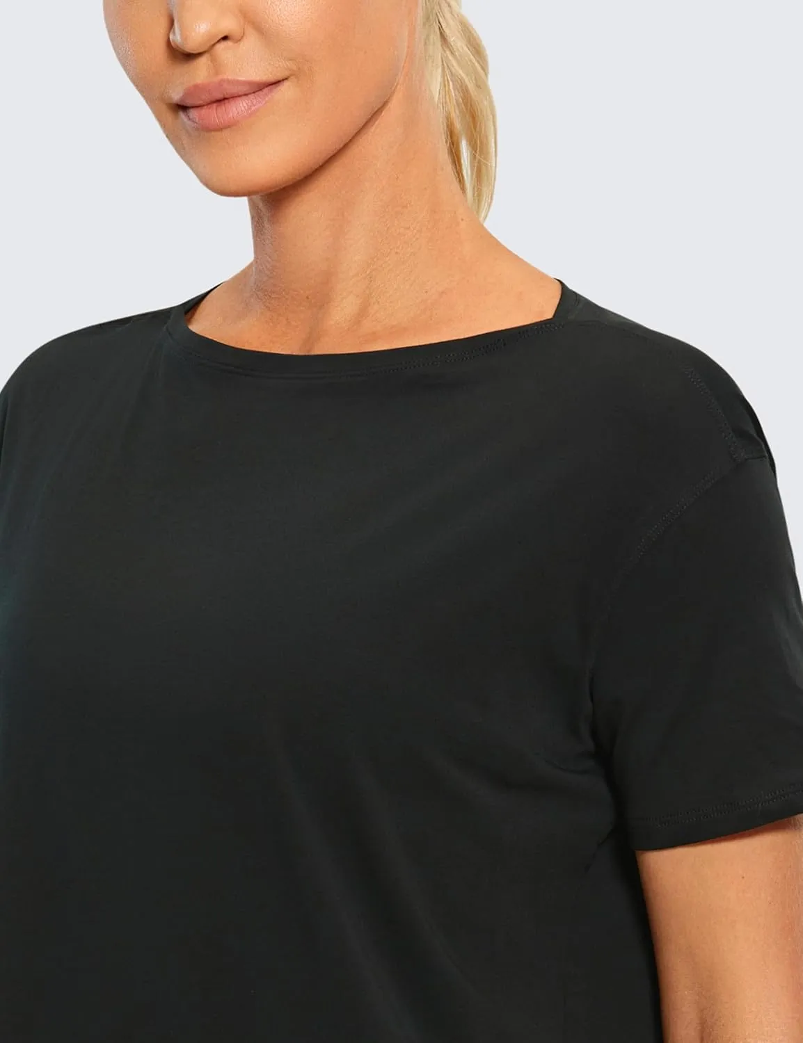 CRZ YOGA Women's Pima Cotton Short Sleeve Shirts Boat Neck Loose Fit Gym Workout T-Shirt Athletic Casual Tops