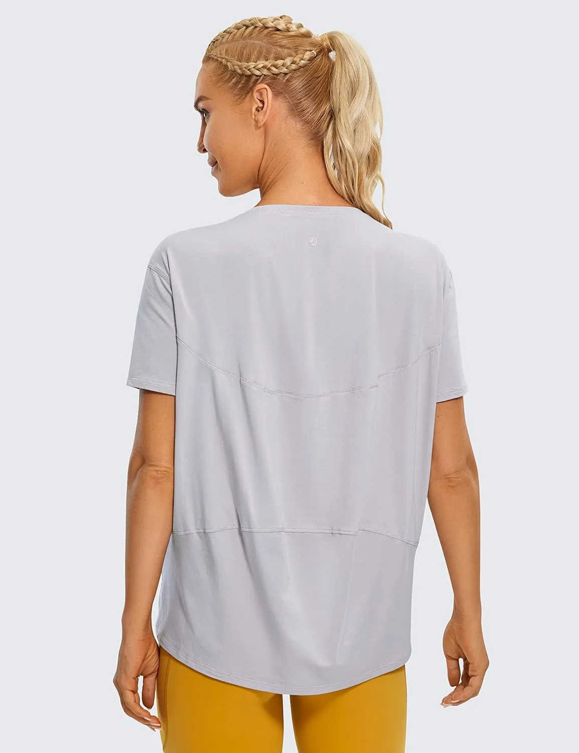 CRZ YOGA Women's Pima Cotton Short Sleeve Shirts Boat Neck Loose Fit Gym Workout T-Shirt Athletic Casual Tops