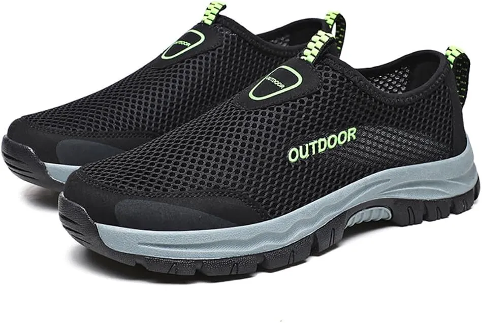 Cubicbee Men's Mesh Cutout Quick Dry Walking Loafers Outdoor Lightweight Hiking Shoes Slip-On Breathable Mesh Casual Shoes Non-Slip Fashion Flats Driving Sneakers