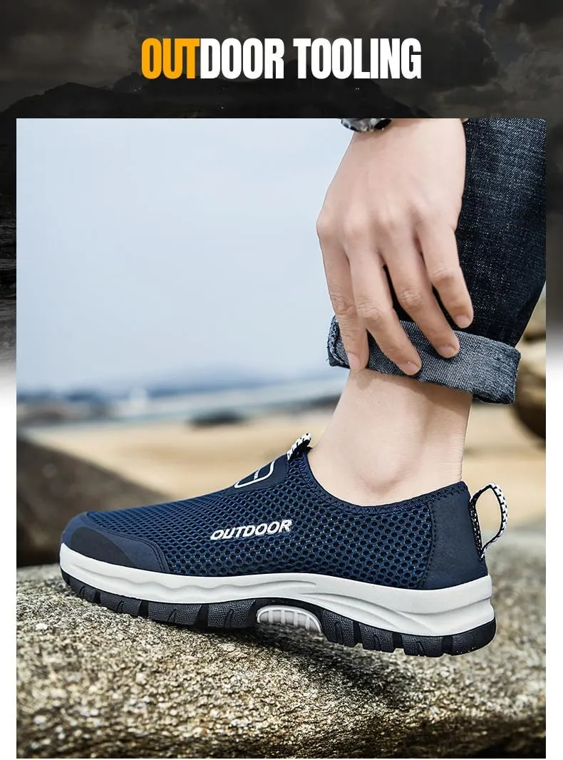 Cubicbee Men's Mesh Cutout Quick Dry Walking Loafers Outdoor Lightweight Hiking Shoes Slip-On Breathable Mesh Casual Shoes Non-Slip Fashion Flats Driving Sneakers