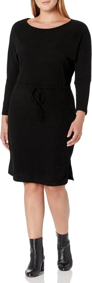 cupcakes and cashmere Women's Jenilee Textured Rib Knit Dress W/Boat Neck and Waist Tie