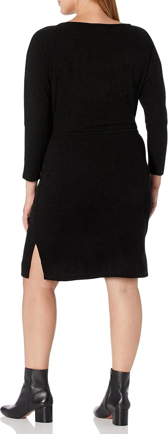 cupcakes and cashmere Women's Jenilee Textured Rib Knit Dress W/Boat Neck and Waist Tie