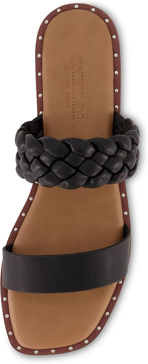 CUSHIONAIRE Varro Two Strap Flat Braided Sandals for Women 2025- Slip-On Dressy Womens Sandals with Memory Foam