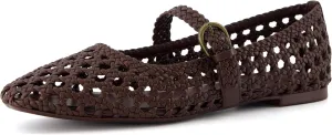 CUSHIONAIRE Weston Women’s Hand Woven Dressy Ballet Flats – Faux Leather Mary Jane with Adjustable Strap & Memory Foam
