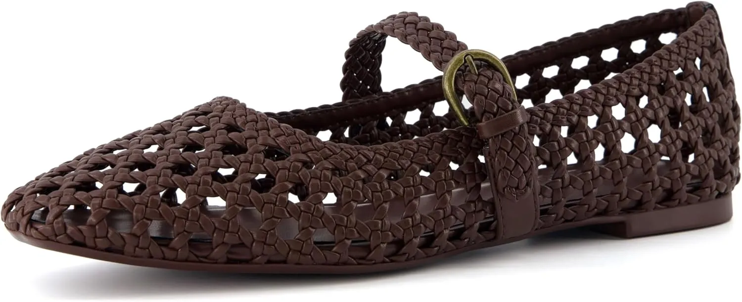CUSHIONAIRE Weston Women’s Hand Woven Dressy Ballet Flats – Faux Leather Mary Jane with Adjustable Strap & Memory Foam