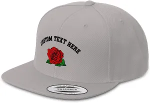 Custom Snapback Hats for Men & Women Red Rose Embroidery Flat Bill Baseball Cap