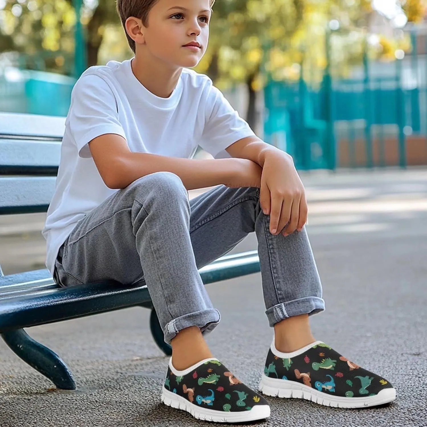 Cute Slip-On Walking Shoes for Children Soft Casual Flat Non-Slip Shoes Low-Top Outdoor Sneakers Boys Girls US Size 11-15