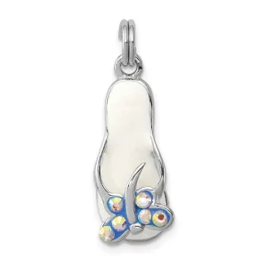 CZ Butterfly Enamel Flip Flop Charm Pendant in Real 925 Sterling Silver
