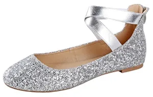 Dana-20 ANNA Flats Classic Straps, Glitter Women's Expert help Silver Ballerina with Delivery guarantee