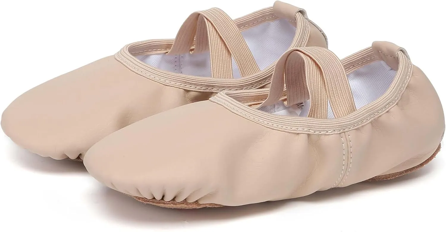 Danzcue Ballet Shoes for Women Soft Canvas/PU Leather Adult Dance Slippers, Ideal Ballet Flats for Women