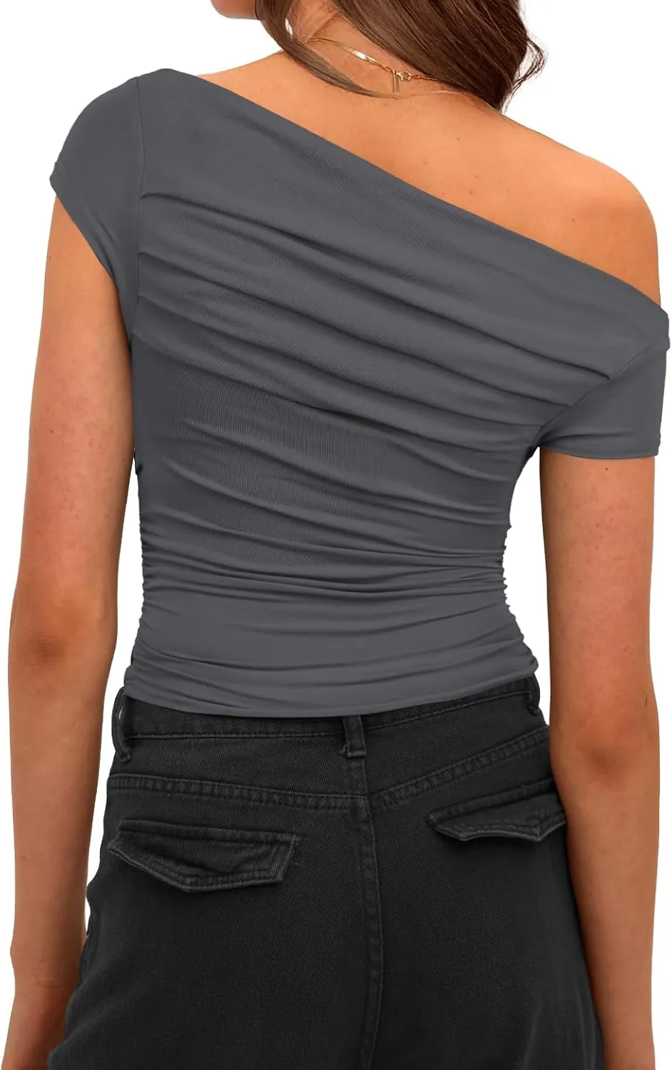 Darong Women's Summer Cap Sleeve Boat Neck Off Shoulder Top Going Out Slim Fit Tops Y2K Tight Shirts