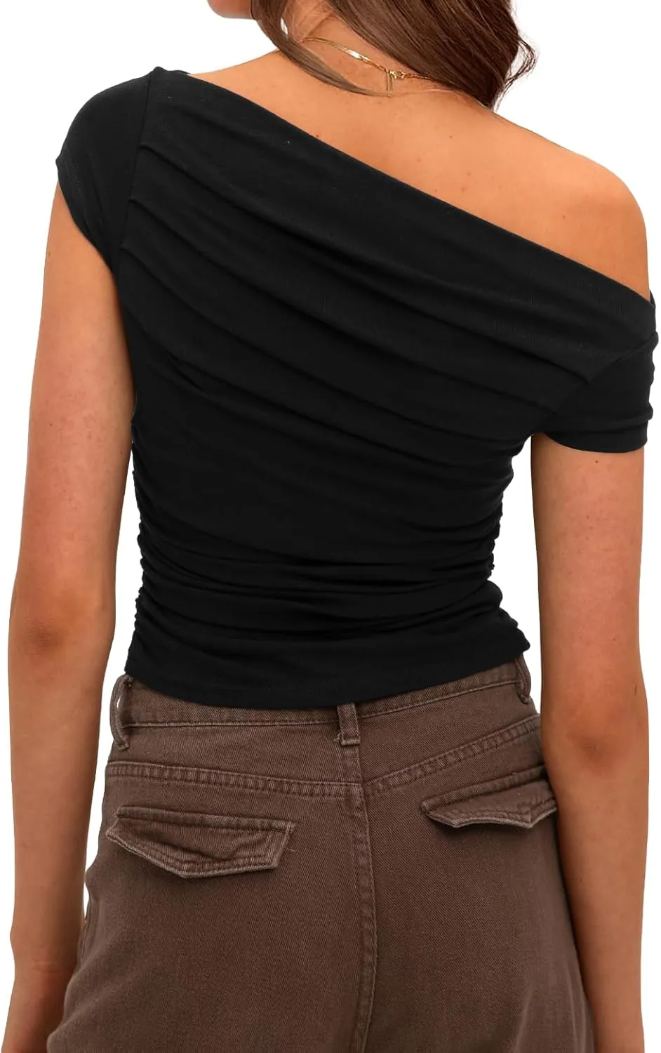 Darong Women's Summer Cap Sleeve Boat Neck Off Shoulder Top Going Out Slim Fit Tops Y2K Tight Shirts