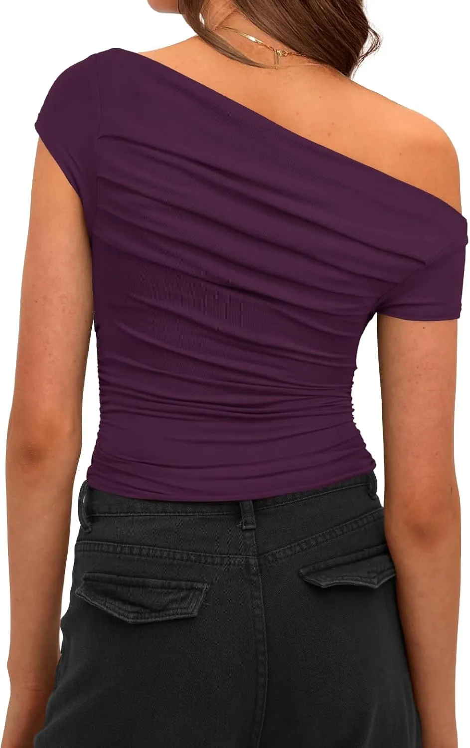Darong Women's Summer Cap Sleeve Boat Neck Off Shoulder Top Going Out Slim Fit Tops Y2K Tight Shirts