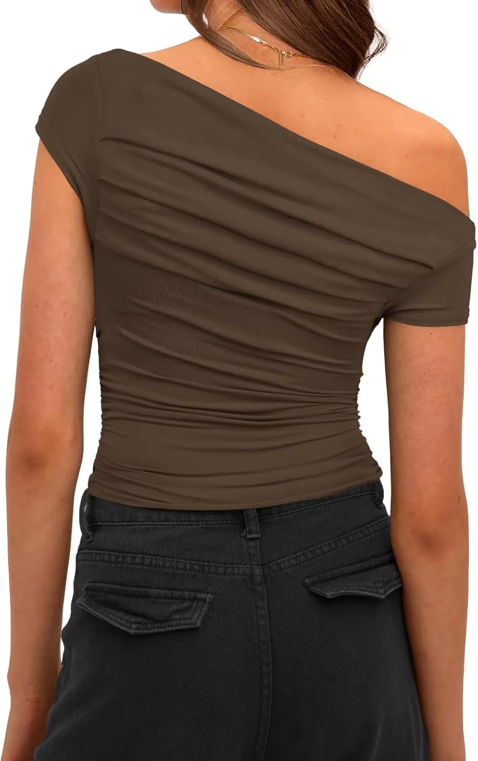 Darong Women's Summer Cap Sleeve Boat Neck Off Shoulder Top Going Out Slim Fit Tops Y2K Tight Shirts