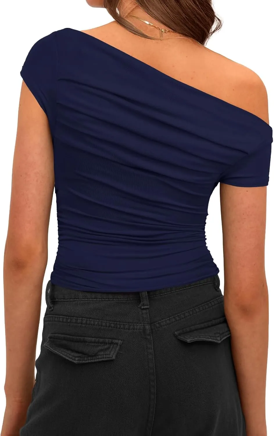 Darong Women's Summer Cap Sleeve Boat Neck Off Shoulder Top Going Out Slim Fit Tops Y2K Tight Shirts