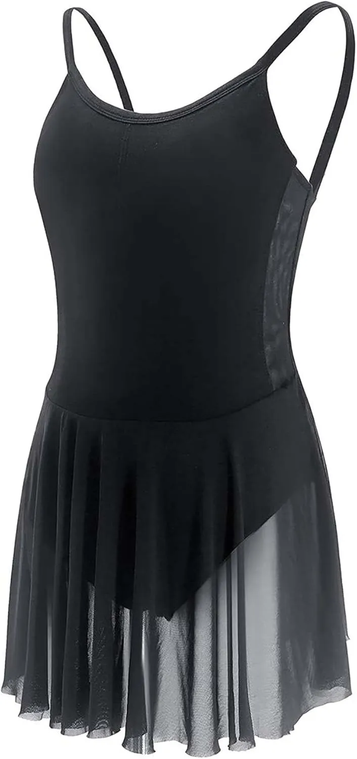 Daydance 3/4 Sleeve Black Leotards for Women, Skirted Ballet Dress Adult Dance Attire