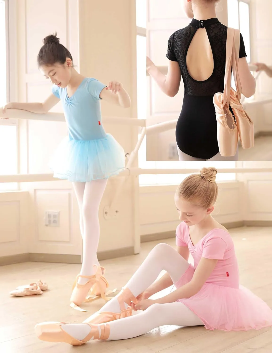 Daydance Ballet Pointe Shoes Girls Women Ribbon Ballerina Shoes with Toe Pads
