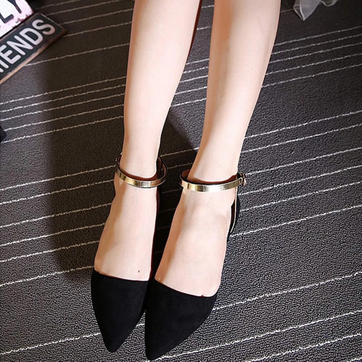 Dear Time Women Ankle Strap Flat Sandal Shoes Summer Pointy Toe Ballet Flats
