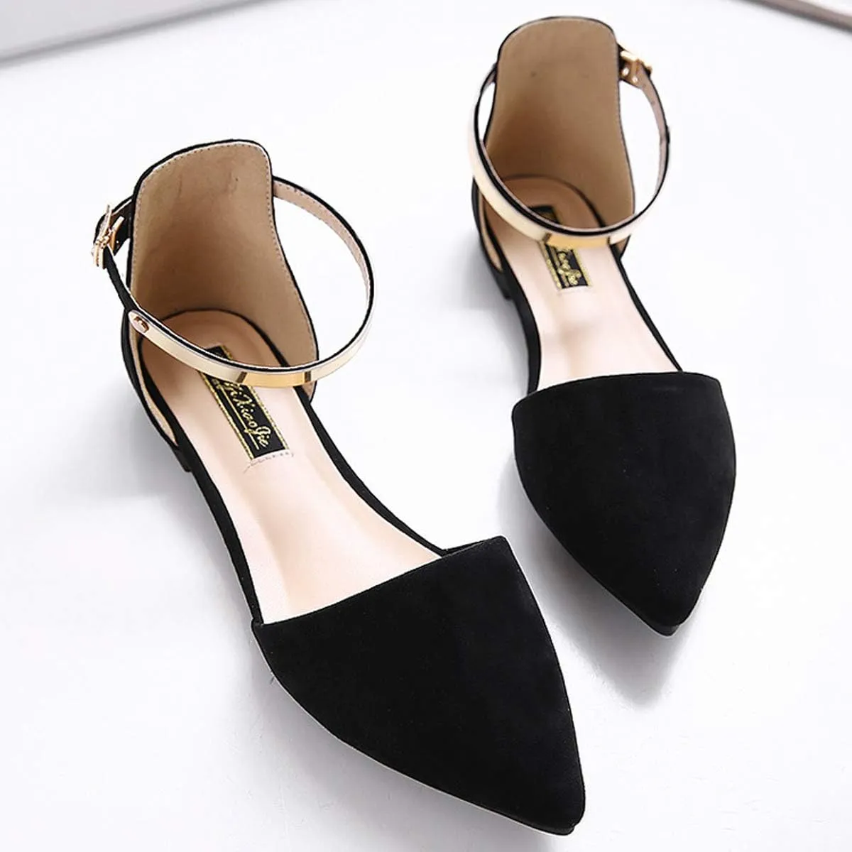 Dear Time Women Ankle Strap Flat Sandal Shoes Summer Pointy Toe Ballet Flats