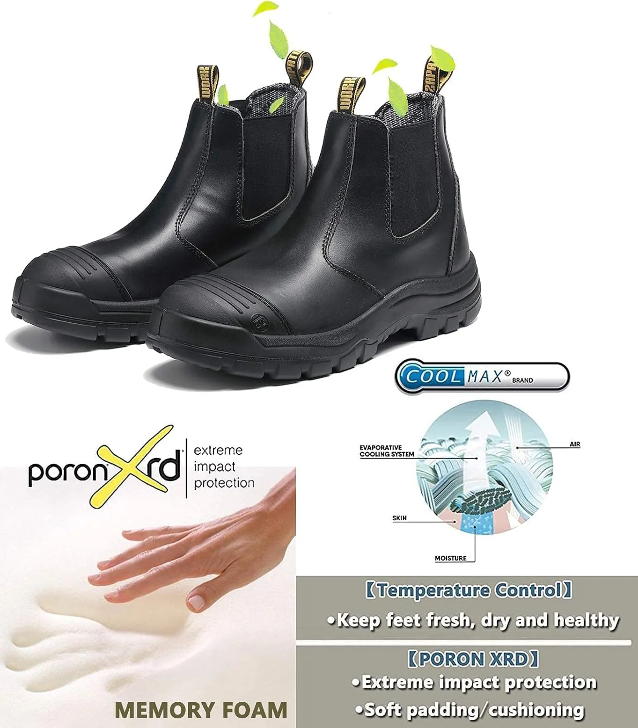 DIIG Work Boots for Men, Steel/Soft Toe Waterproof Working Boots, Slip Resistant Anti-Static Slip-on Safety Working Shoes