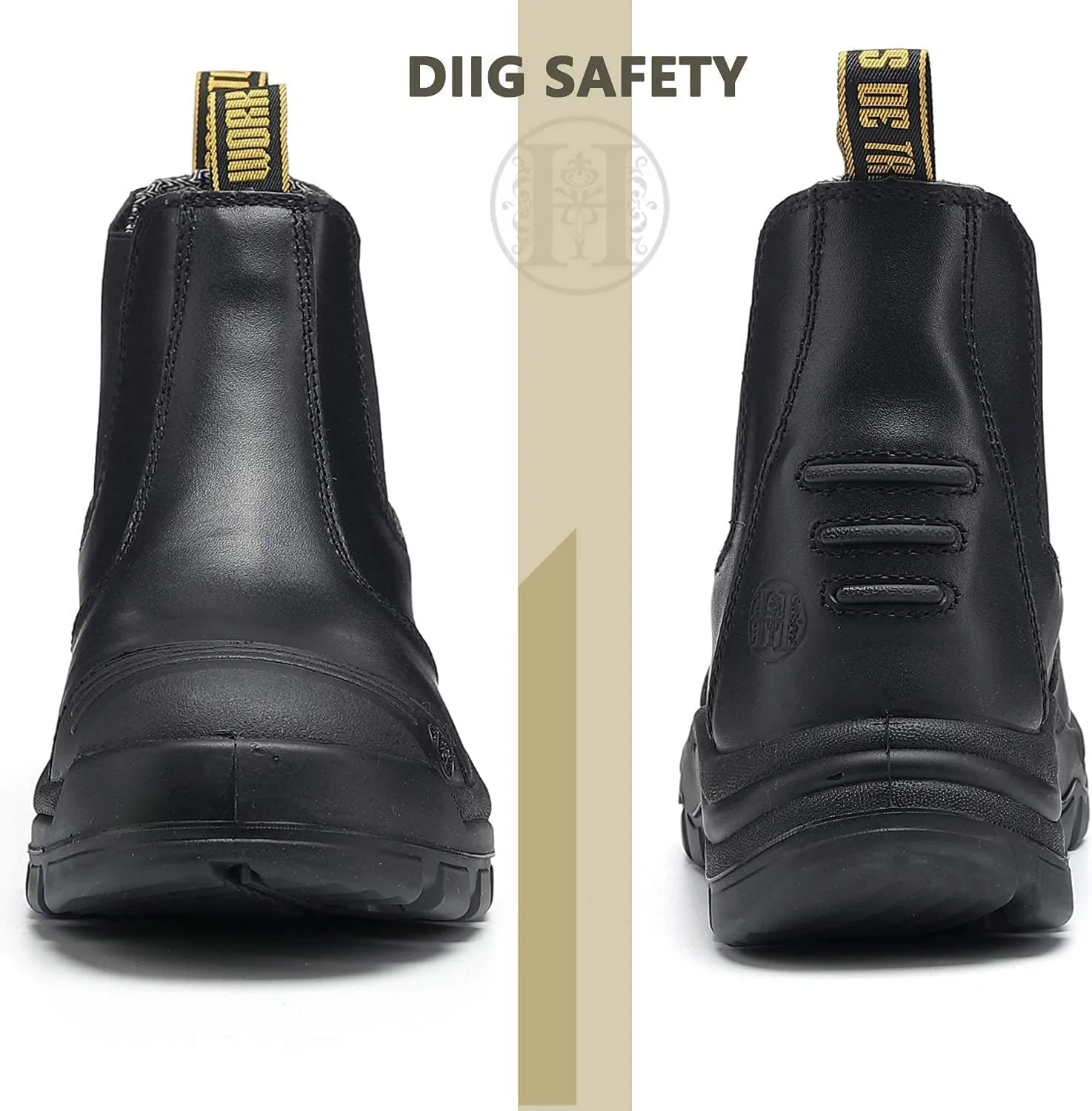 DIIG Work Boots for Men, Steel/Soft Toe Waterproof Working Boots, Slip Resistant Anti-Static Slip-on Safety Working Shoes