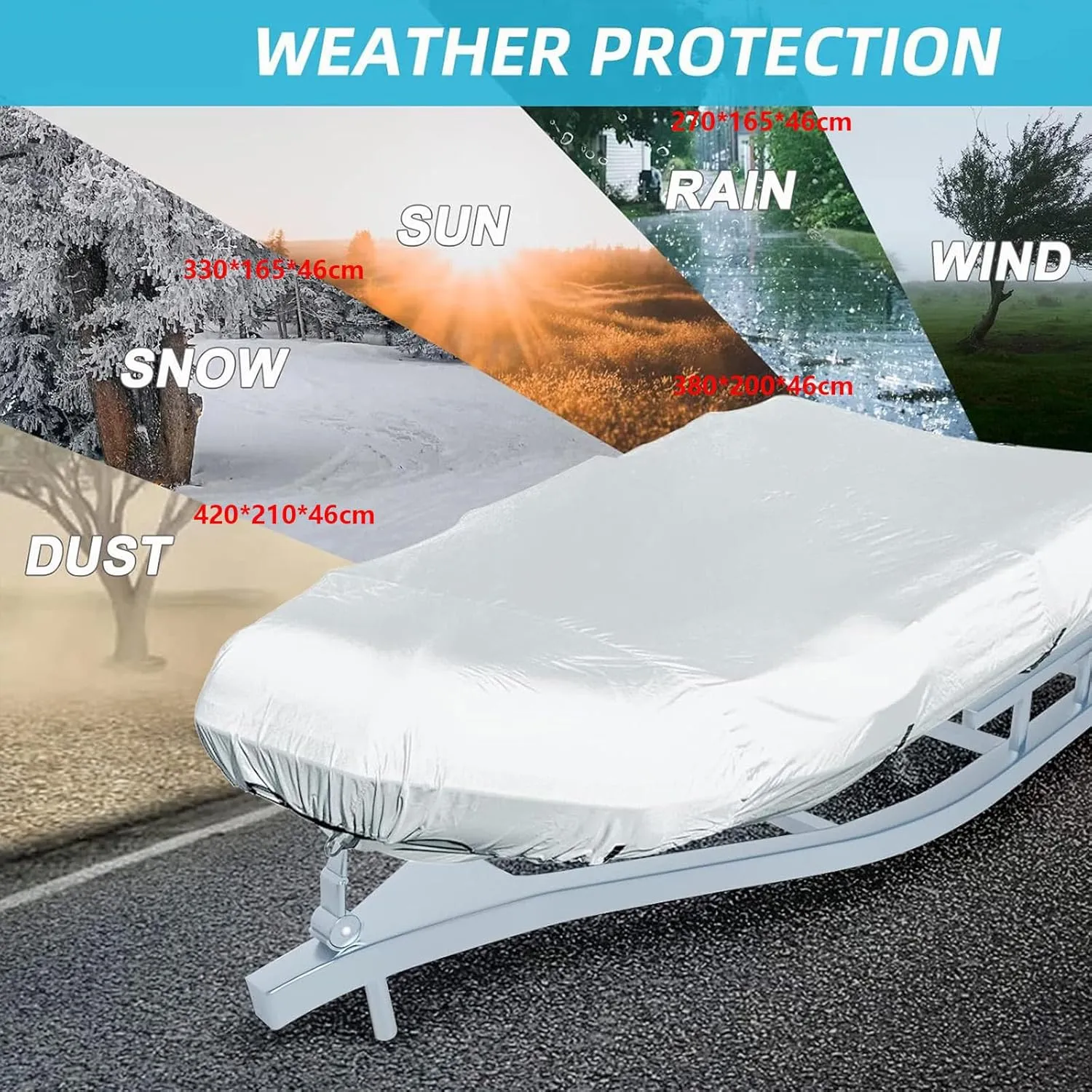 Dinghy Covers 7 Sizes Boat Tarp UV Resistant Fishing Boat Cover for Small Inflatable and Rigid Inflatable Boats,420 * 210 * 46cm