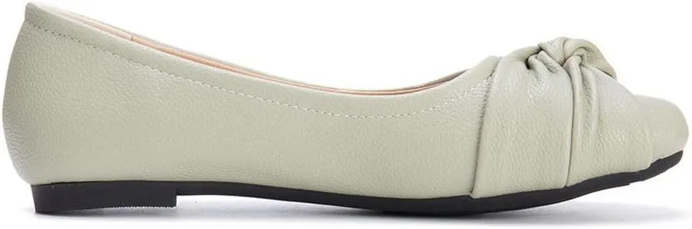 DINTAHA Womens Ballet Flat with Bow,Womens Square Toe Flats,Casual Slip On Work Flat Ballerina Shoes
