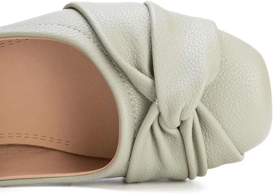 DINTAHA Womens Ballet Flat with Bow,Womens Square Toe Flats,Casual Slip On Work Flat Ballerina Shoes