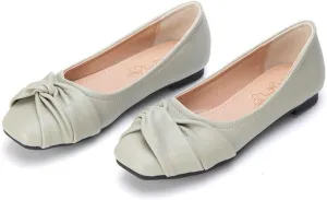 DINTAHA Womens Ballet Flat with Bow,Womens Square Toe Flats,Casual Slip On Work Flat Ballerina Shoes