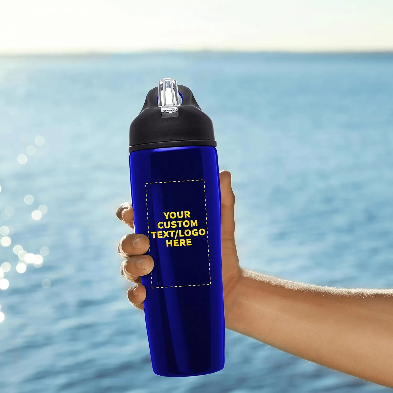 DISCOUNT PROMOS Custom Stainless Steel Water Bottle, 6 pack, Personalized Text, Logo -28.5 oz Metal Sports Bottles with Flip Top, Easy Carrying, Blue